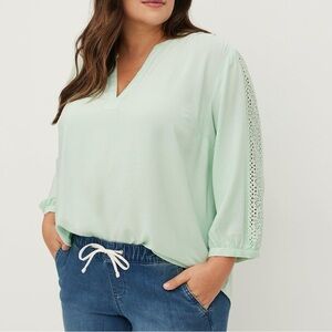 Torrid Seafoam Green Blouse with Embroidered Lace Detail - NWOT